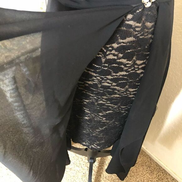 Vintage La Scala Black Lace Body Sheath Dress With Sheer Chiffon Overlay size M - Picture 3 of 13